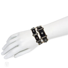 Antique french black enamel and diamond necklace convertible to two bracelets