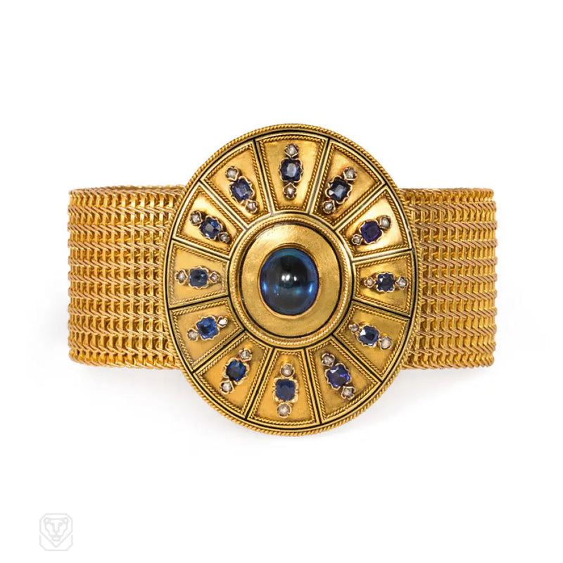 Antique French Convertible Gold And Sapphire Bracelet