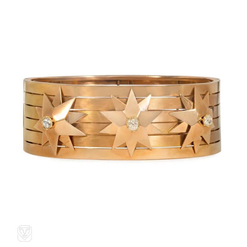 Antique French Diamond And Gold Star Bracelet