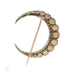 Antique French diamond and opal crescent brooch