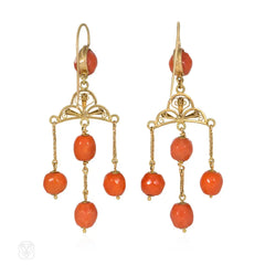 Antique French gold and coral girandole earrings