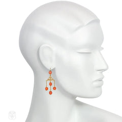 Antique French gold and coral girandole earrings
