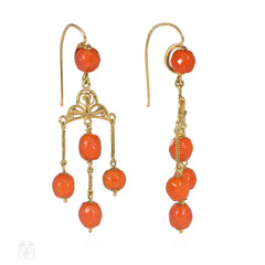 Antique French gold and coral girandole earrings