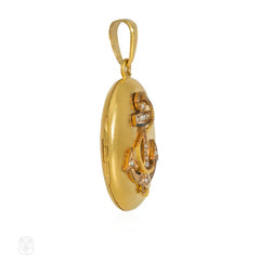 Antique French gold and diamond anchor locket