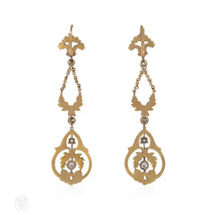 Antique French gold and diamond garland earrings