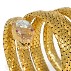 Antique French gold and diamond snake bracelet