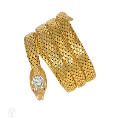 Antique French gold and diamond snake bracelet