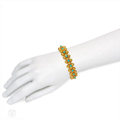 Antique French gold and turquoise quatrefoil bracelet