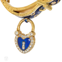 Antique French gold, diamond, and enamel padlock bracelet