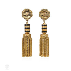 Antique French gold, diamond, and enamel tassel earrings