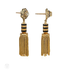Antique French gold, diamond, and enamel tassel earrings