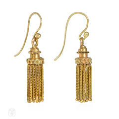 Antique French gold foxtail chain tassel earrings