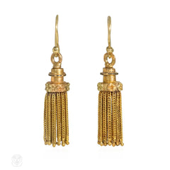 Antique French gold foxtail chain tassel earrings