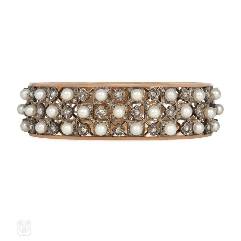 Antique French Pearl And Diamond Lattice Lace Cuff