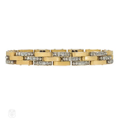 Antique french striped diamond gatelink bracelet