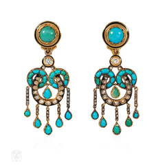 Antique French turquoise and diamond earrings