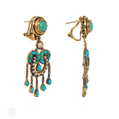 Antique French turquoise and diamond earrings