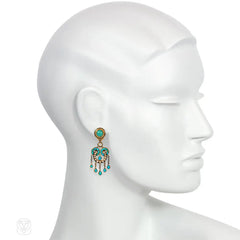 Antique French turquoise and diamond earrings