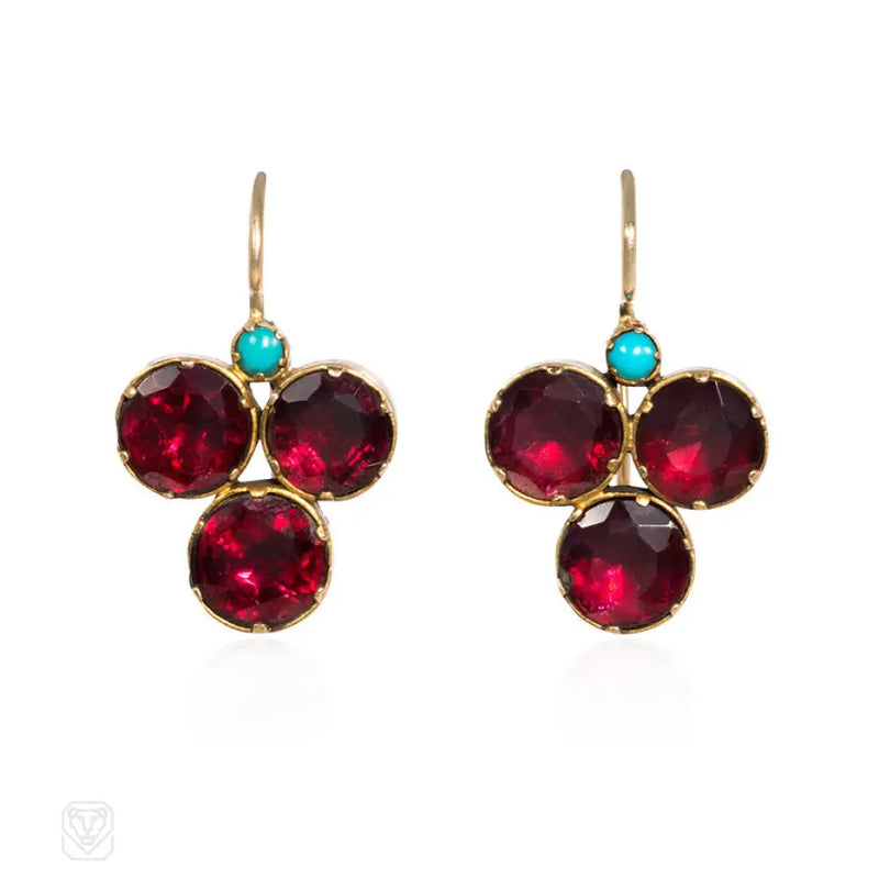 Antique Garnet And Turquoise Earrings