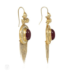 Antique garnet and white enamel fringe earrings