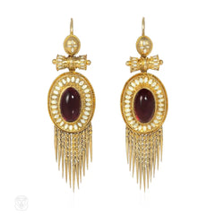 Antique garnet and white enamel fringe earrings