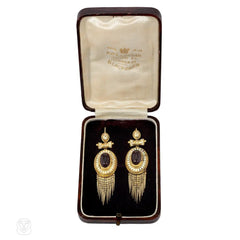 Antique garnet and white enamel fringe earrings