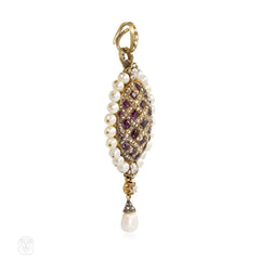Antique garnet, pearl and diamond pendant