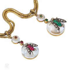 Antique gemset and crystal insect swag necklace