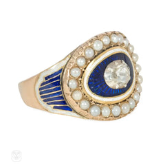 Antique Georgian enamel, pearl, and diamond ring