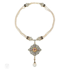 Antique Giuliano multi-gem, pearl, and enamel necklace