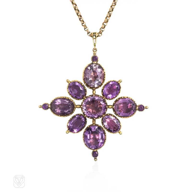 Antique Gold And Amethyst Pendant On Chain