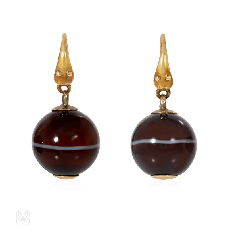 Antique gold and banded agate snake earrings