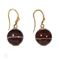Antique gold and banded agate snake earrings