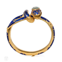 Antique gold and blue enamel coiled snake bracelet