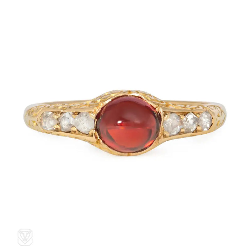 Antique Gold And Cabochon Garnet Ring French Import