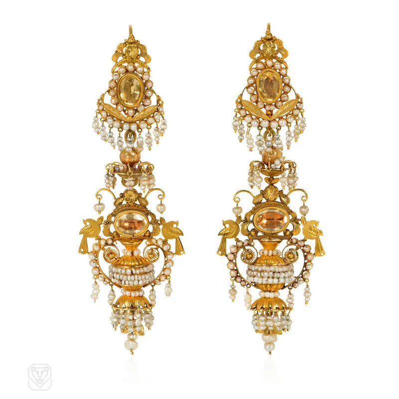 Antique Gold And Citrine Chandelier Earrings