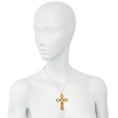 Antique gold and citrine cross