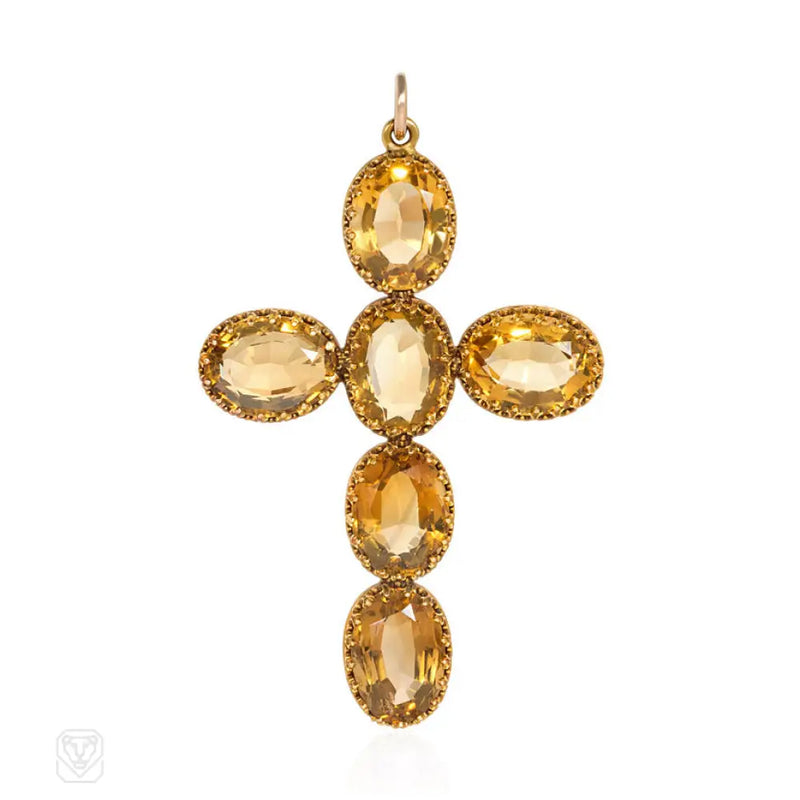 Antique Gold And Citrine Cross