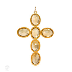 Antique gold and citrine cross