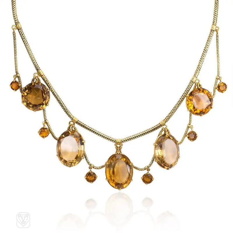 Antique Gold And Citrine Festoon Necklace