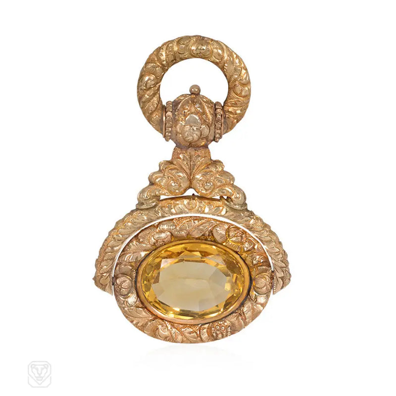 Antique Gold And Citrine Swivel Fob