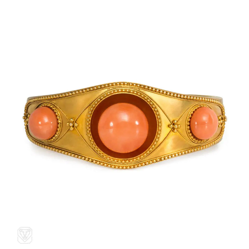 Antique Gold And Coral Bead Bracelet