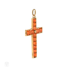 Antique gold and coral cross