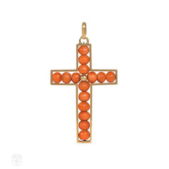 Antique gold and coral cross