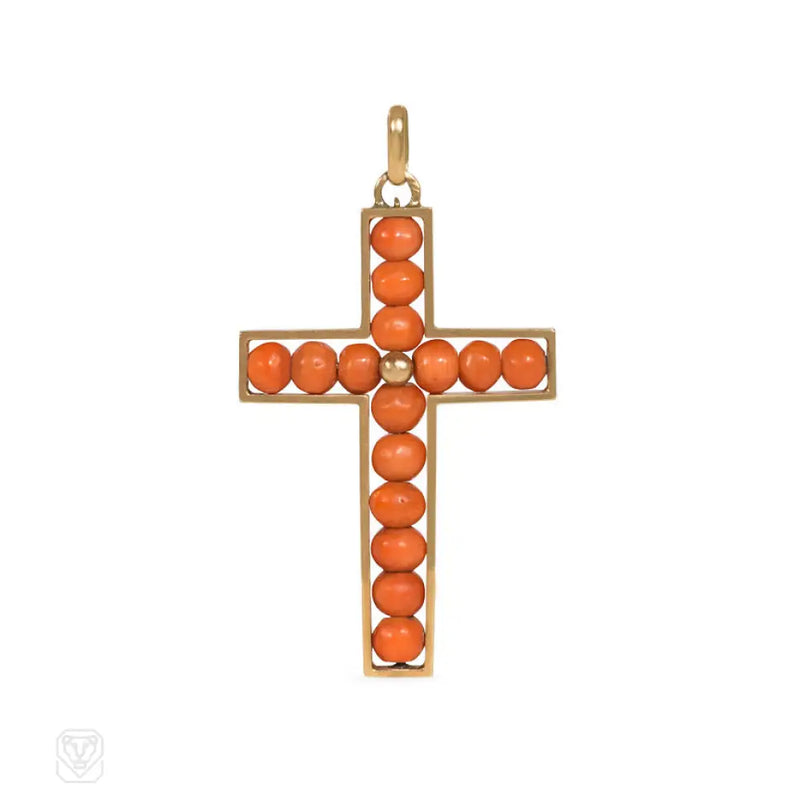 Antique Gold And Coral Cross