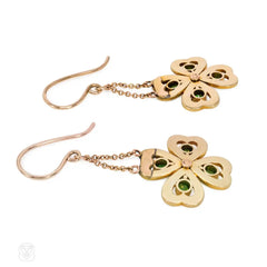 Antique gold and demantoid garnet clover earrings.