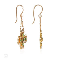 Antique gold and demantoid garnet clover earrings.