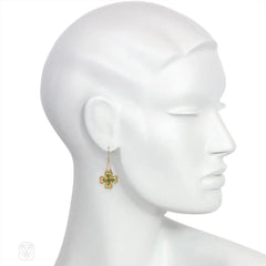 Antique gold and demantoid garnet clover earrings.