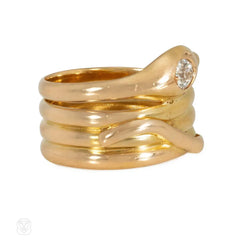 Antique gold and diamond bypass snake ring