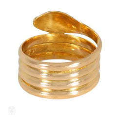 Antique gold and diamond bypass snake ring